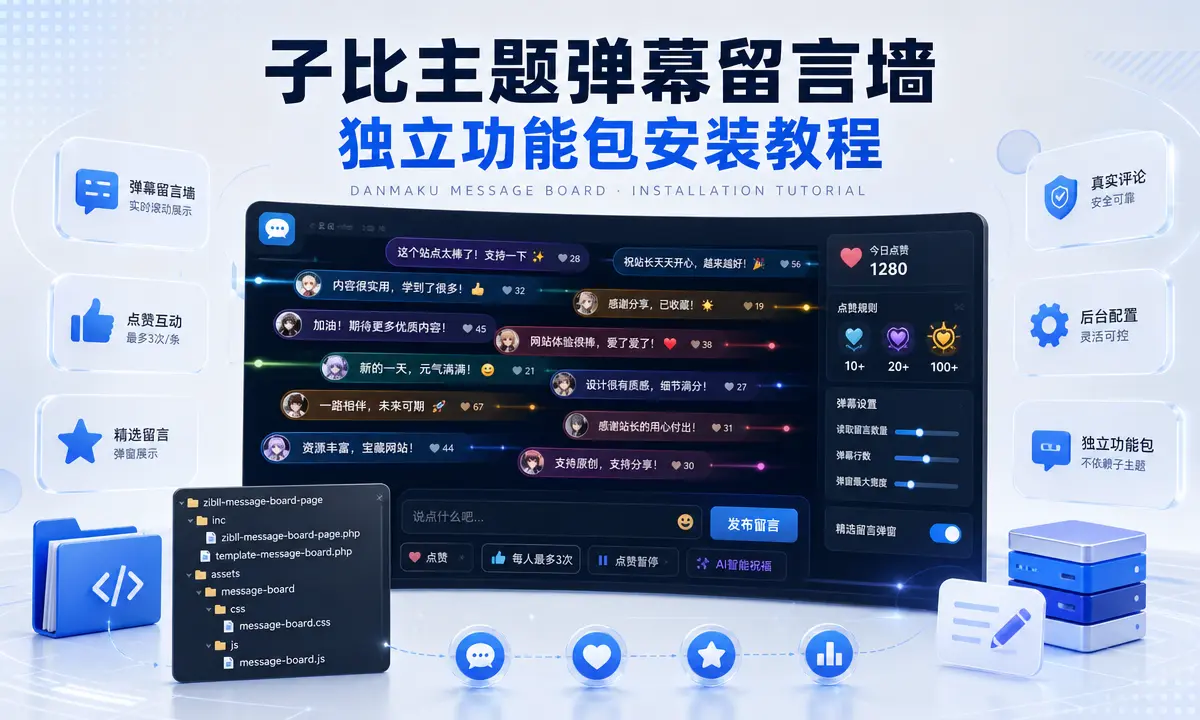 子比主题弹幕留言墙独立功能包安装教程-星绘集