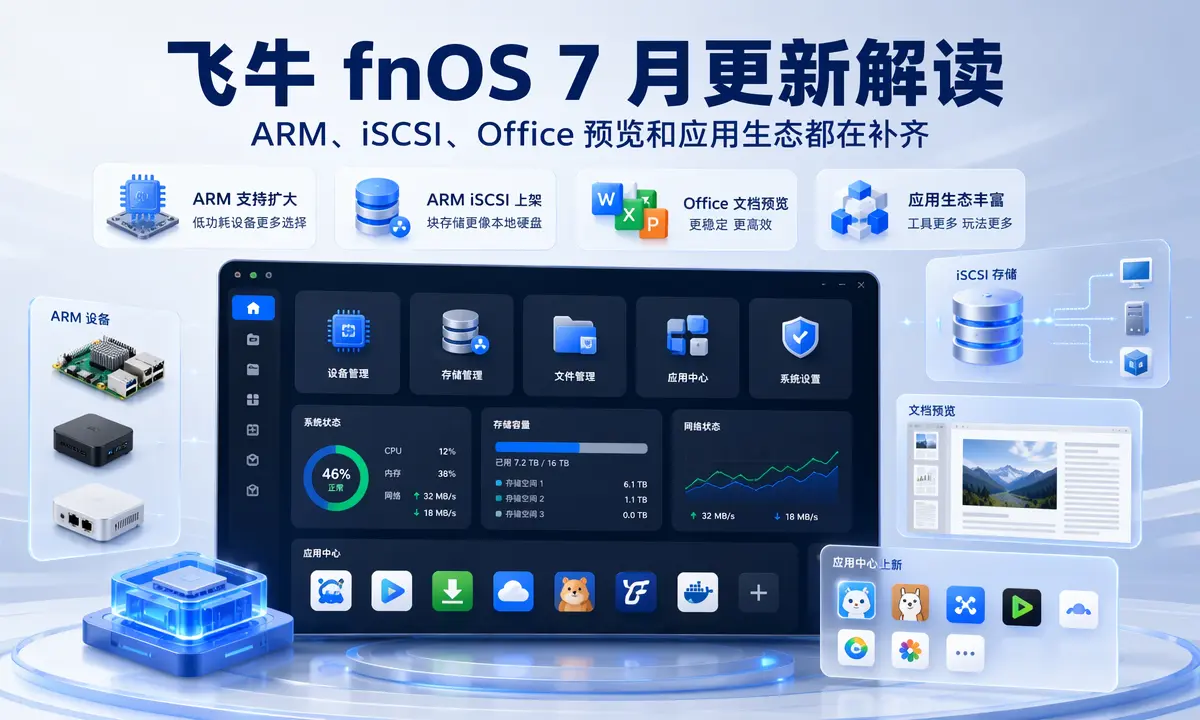 飞牛 fnOS 7 月更新解读：ARM、iSCSI、Office 预览和应用生态都在补齐-星绘集