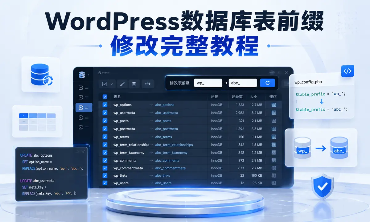 WordPress数据库表前缀修改完整教程-浅刻拾光